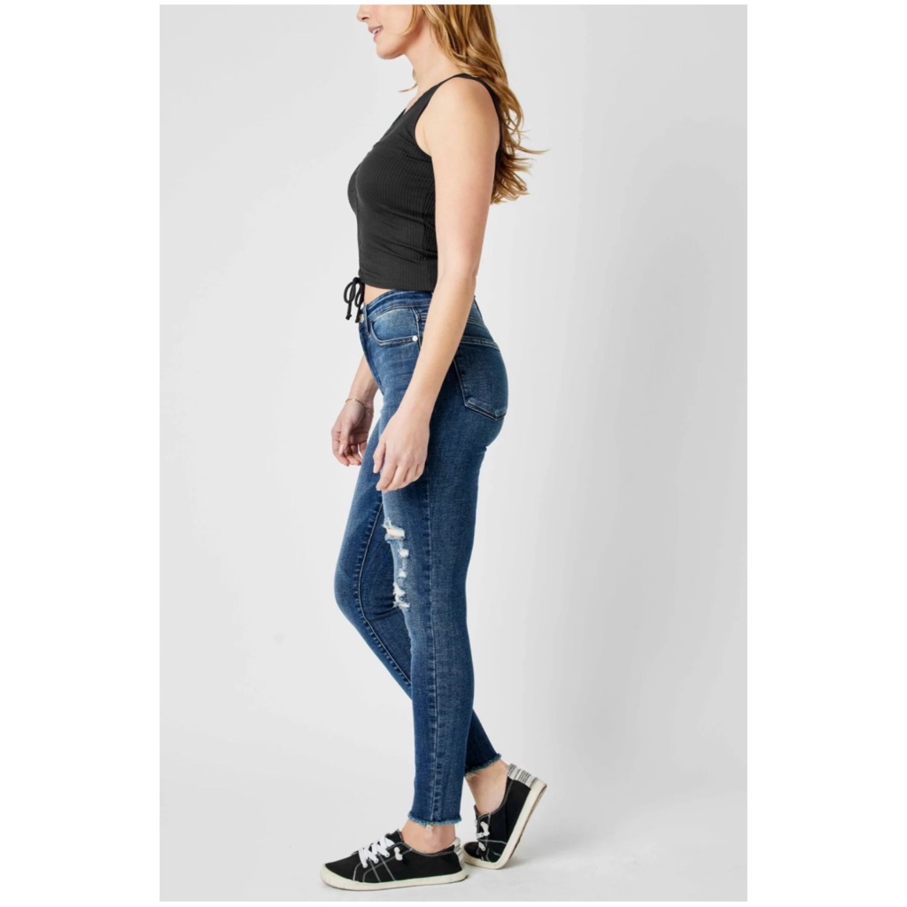 Judy Blue Women’s Sz 30 High Rise Jeans Skinny Fit Distressed Raw Hem Denim